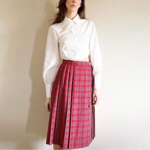 Vintage Red Tartan Midi Pleated Skirt - XS/S